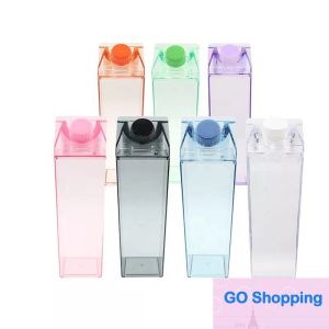 Klassieke 500 ml plastic melkkartonnen waterflessen BPA-vrije, doorzichtige, vierkante buitensapdoos