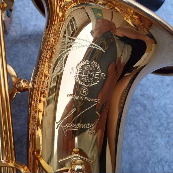 Saxofón alto clásico de 54 mi bemol, latón dorado lacado, tallado uno a uno, fabricación artesanal francesa, instrumento de jazz, saxofón alto con estuche