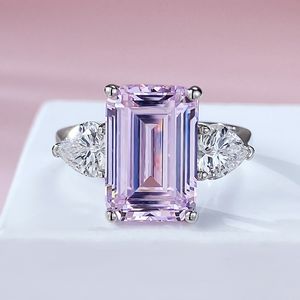 Anillo clásico de diamante rosa de laboratorio de 5Ct Plata de Ley 925 100% auténtica anillos de boda para fiesta para mujeres y hombres joyería de compromiso
