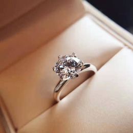 Klassieke 6 klauwen ronde diamanten solitaire verlovingsring diamanten trouwring Designer vrouwen ringen Bruiloft liefhebbers verlovingsringen voor vrouwen