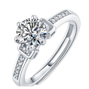 Klassieke 6 Preong Moissanite Diamond verlovingsring Gradueerde zijstenen beloven bruidsring sterling zilveren bruiloft sieraden