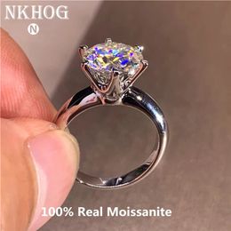 Klassieke 6 Gaffel 5 Karaat Ronde Ringen 925 Sterling Verzilverd 14K Goud Hoge Duidelijkheid D Kleur Diamant Vrouw Sieraden 240122