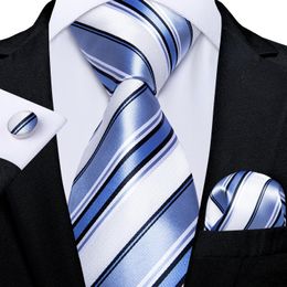 Classic 8cm de large masque bleu blanc rayé de soie à rayures Set Business Wedding Tie Pocket Square Cufferse Cadeaux pour hommes Dibangu 240407