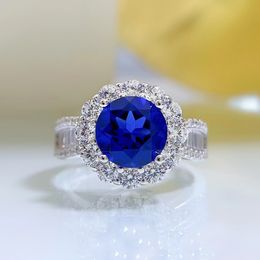 Classique 8mm saphir diamant bague 100% réel 925 argent sterling fête alliance bagues pour femmes promesse fiançailles bijoux