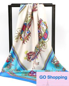 Classic 90cm grand kerchief artificiel écharpe de soie artificielle pour femmes de haute qualité de haute serviette carrée de mode d'écharats de cadeau de mode de mode