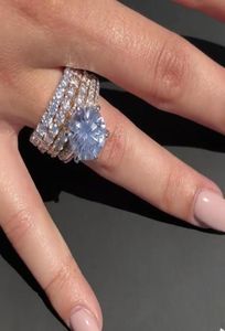 Klassieke 925 Sterling Zilver Gemaakt 3CT Gesimuleerde Diamanten Bruiloft Verlovingsringen voor Vrouwen Drie stijlen Band Ring Jewelry3985318