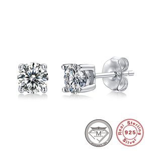 Clous d'oreilles Moissanite en argent sterling 925, boucles d'oreilles classiques à 4 griffes, bijoux de laboratoire de luxe en diamant pour femmes, bijoux de fête de mariage