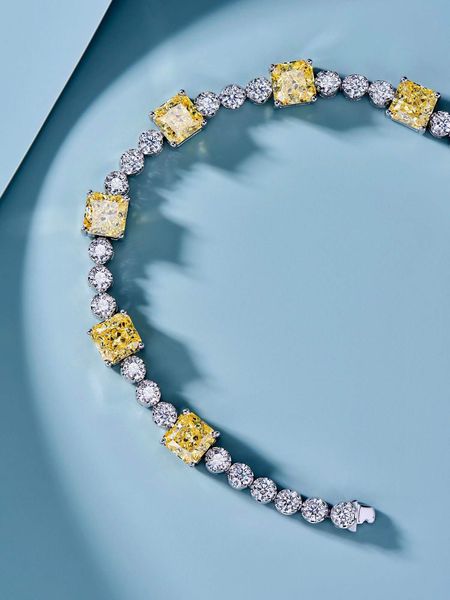 Bracelets classiques en argent Sterling 925, chaîne de Tennis en diamant carré, en cristal de Zircon jaune, bijoux de mariage pour femmes