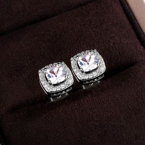 Klassieke 925 sterling zilveren oorknopjes 4 mm vierkante gesimuleerde diamanten oorbellen voor vrouwen mannen sieraden meisje cadeau cocktail