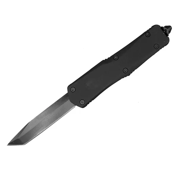Grand couteau tactique automatique classique A07 440C, lame en oxyde noir, manche en alliage Zn-al, couteaux de poche EDC avec sac en nylon