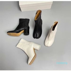 Clásico Anatomía Tobillo Tabi Botas Tacón Grueso Punta Redonda Moda Tobillo Botas Unisex Diseñador de Lujo Moda Zapatos de Mezclilla Zapatos de Fábrica