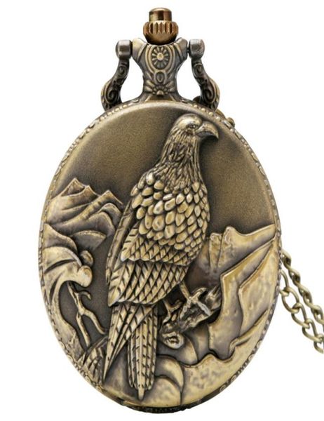 Classic Antique 3D Big Eagle Bird Pocket Watch Retro Bronze Quartz Analog Watchs Collier Collier For Men Women Gift9489469