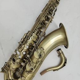 Saxofón tenor profesional Bb de cobre antiguo clásico, artesanía cepillada antigua, patrón exquisito, saxofón Tenor, instrumento de jazz 00