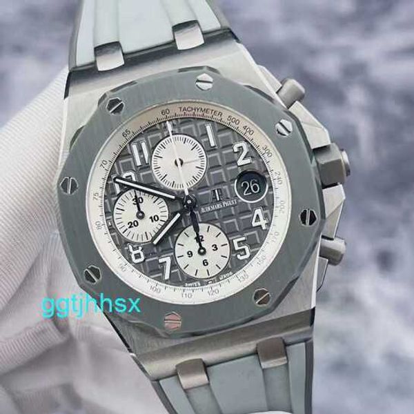 Reloj de pulsera AP clásico Royal Oak Offshore Series 26470IO Reloj para hombre Anillo de cerámica gris Calendario de metal de titanio Sincronización Reloj mecánico automático de 42 mm