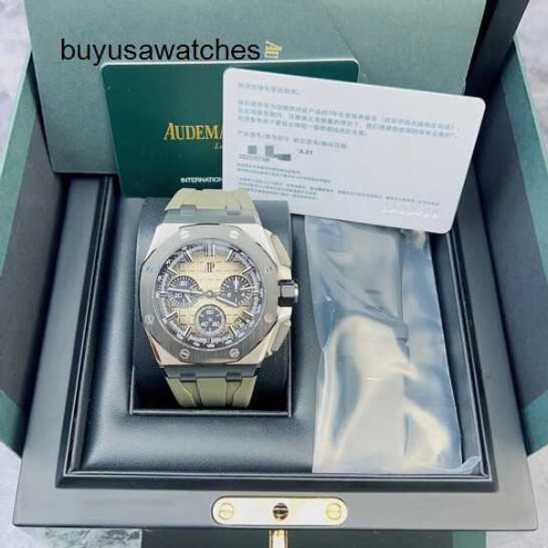 Reloj de pulsera AP clásicoRoyal Oak Offshore 26420SO Anillo de cerámica amarillo desierto ahumado Material de acero de precisión Función de sincronización Reloj para hombre 43 mm Juego completo