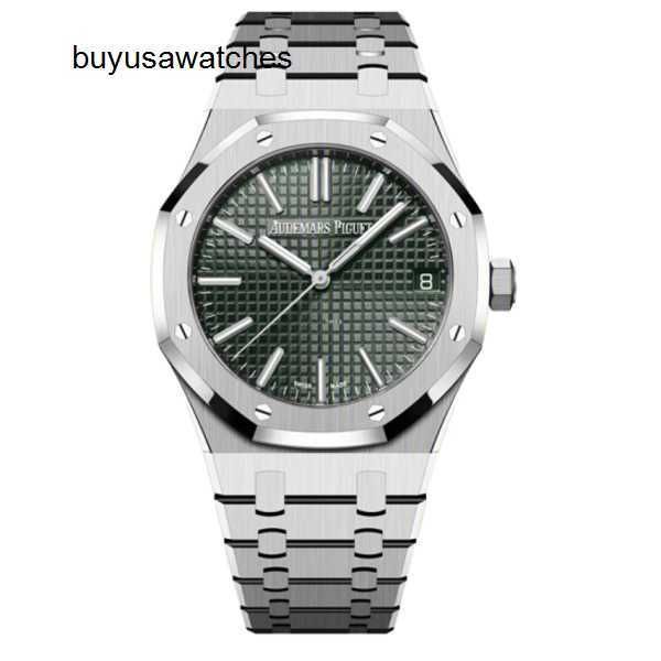 Reloj de pulsera AP clásicoRoyal Oak Series 15510ST Placa verde a cuadros Acero de precisión Moda para hombre Ocio Negocios Deportes Reloj mecánico automático