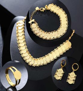 Bijoux de monnaie arabe classiques Ensembles de boucles d'oreilles de collier de couleur dorée Anneau Moyen-Orient pour les femmes musulmanes Bijoux 2106191332291638277