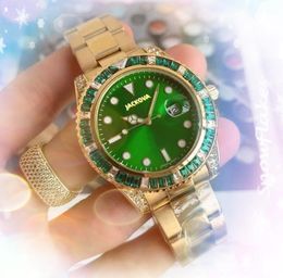 atmosphère classique acier inoxydable suisse montres haut de gamme hommes céramique horloge mouvement à quartz diamants colorés anneau calendrier hommes chaîne bracelet montre