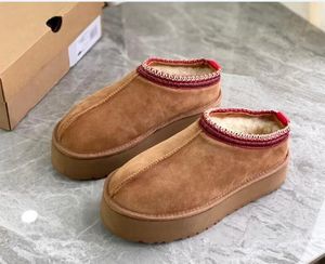 klassieke Australië Vrouw Snowboot Designer Echt Leer Lazy Bont Laarzen Dikke Bodem Winter Platforms Schoenen Slip-on Warme Booties Kastanje 58