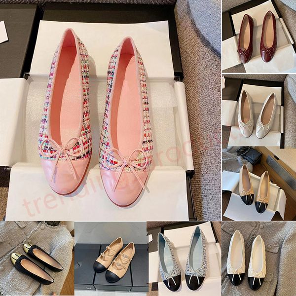 Ballerines classiques chaussures Paris Ballet Flats Chaussures Designer Chanelshoes Femmes Printemps Matelassé En Cuir Véritable Slip sur Ballerine De Luxe Bout Rond Dames Robe Chaussure