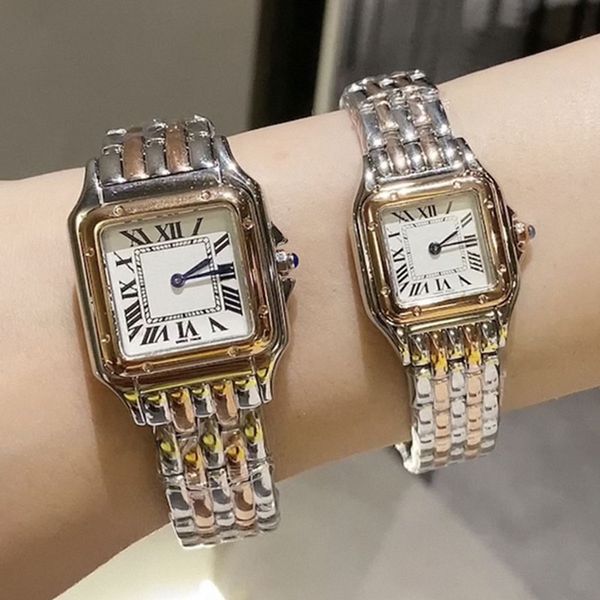 Brazaletes clásicos Diseñador Oro Plata Reloj para mujer Panthere Moda Movimiento de cuarzo Relojes Tanque cuadrado Mujeres Pulseras de diamantes Relojes Montre de Luxe Regalo de joyería