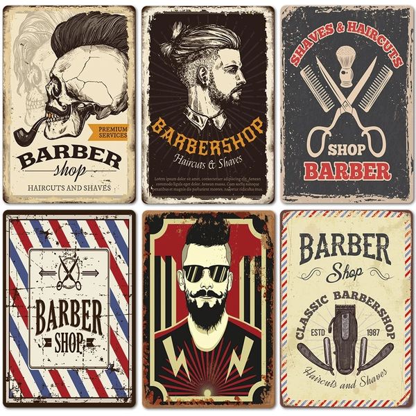 Classic Barber Shop Métal Peinture Vintage Coupes de Cheveux et Rasages Tin Signs Plaques Métalliques pour Bar Pub Room Wall Decor 20cmx30cm Woo