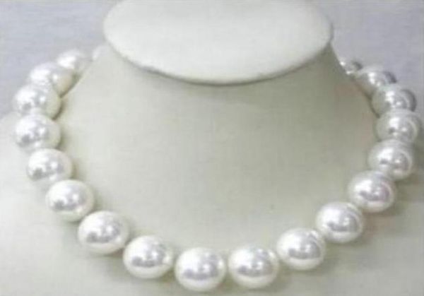 Collier de perles classique en argent 925, 14mm, rond, coquillage blanc, 18 pouces, accessoires 1228960