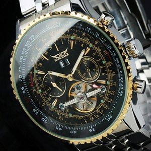 Klassieke Bezel Military Black Face Horloge Luxe Zwitserse Mannen Automatische Dag / Maand Mechanische Tourbillon Dive Grote roestvrijstalen horloges 50 mm