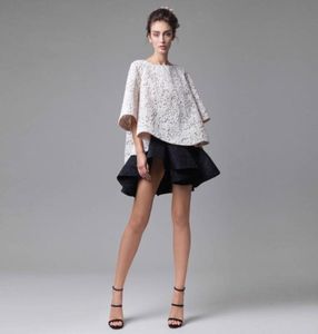 Klassiek zwart -wit formele jurk eenvoudig design top tutu korte rok 3d applique halve mouw prom jurk couture jurk avond d7626599