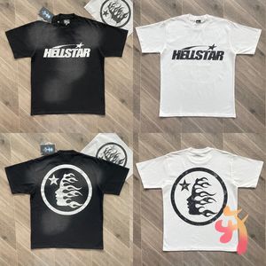 T-shirt classique haut de gamme Hellstar noir et blanc à la mode lavé grand et facile à porter T-shirt ample en pur coton imprimé étiquette originale à manches courtes 231211