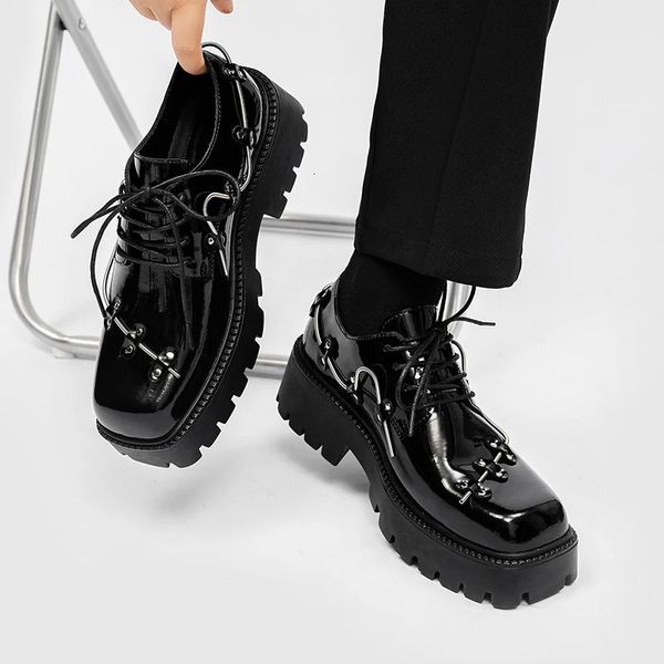 Classic Black Brogue Platform Oxford Dress Men Retro Patent Footwear zapatos de fiesta de tobillo bajo