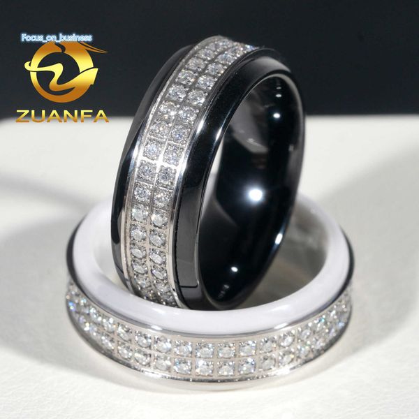 Black en céramique noir classique Anneau de diamant Iced Out VVS Moisanite Diamond Diamond en acier inoxydable Men de mariage Bague Hip Hop