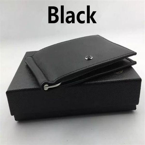 Classique noir en cuir véritable à deux volets mâle sac à main portefeuille portefeuille pince à billets hommes pince pour étui à billets de luxe porte-carte de crédit Pouc215V