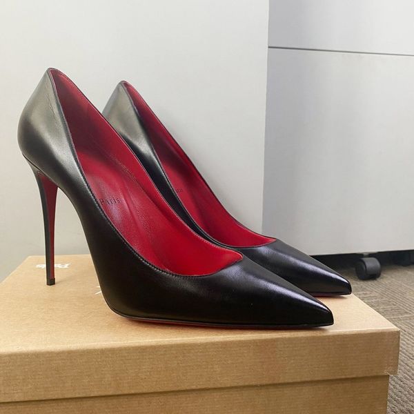 Zapatos de tacón alto negros clásicos Bombas de mujer Fondos rojos brillantes 8 cm 10 cm 12 cm Tacones Punta puntiaguda Stilettos Talon Femme Zapatos de boda sexy con bolsa para el polvo Tamaño 34-44