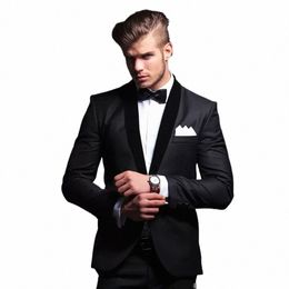 Classique Noir Hommes Costumes 2 Pièces Élégant Châle Revers Simple Butt Blazer Ensemble De Mariage Marié Tuxedo Prom Party Costume Mâle Slim 2024 y4K7 #