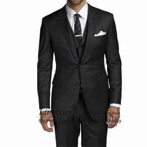 Klassieke zwarte herenpak formele busin blazer bruiloft bruidegom smoking slim fit dagelijks 3-delige set jas vest broek terno masculino m97L #
