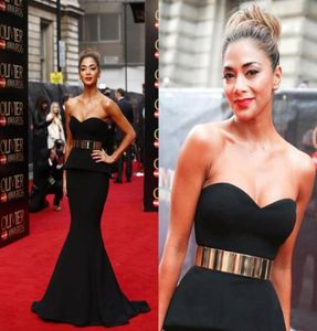 Klassiek Black Mermaid Celebrity Avond Jurken Red Carpet Prom Dresses Peplum Summer Party Formal Toghads lieverd met gouden Sash3206013