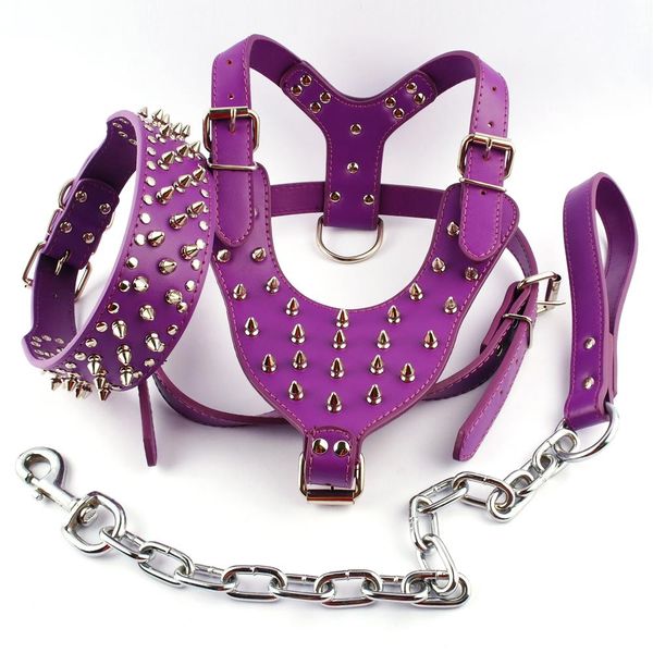 Klassisches schwarzes Hundehalsband mit Spikes, Nietenleder, Hundegeschirr, Brustumfang 66–86,4 cm, Halsband, Leine, Set für mittelgroße und große Hunde, Boxer, Terrier