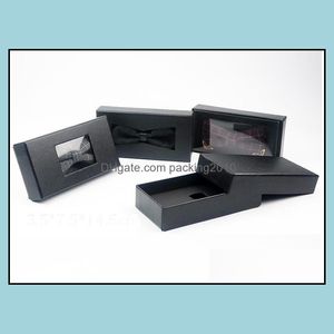 Caja de corbata negra clásica, cajas de regalo con lazo para corbata, cajas de almacenamiento para exhibición de embalaje para hombres, 4 estilos, parte superior de ventana, 100 Uds. Sn1083, entrega directa, paquete 2021