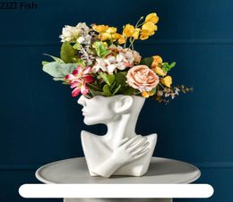 Ceramics blanc noir classique Vase Humaine Humter Résumé Half Body Flower Pot Arrangement de floraison Homme Vase Face Vase Home5051849