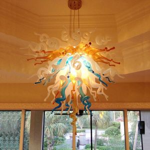 Klassieke geblazen glazen kroonluchter hanglampen led kroonluchters verlichtingsarmatuur witte barnsteenblauw gekleurde lichten voor slaapkamer lobby kunstdecoratie 28 bij 20 inch