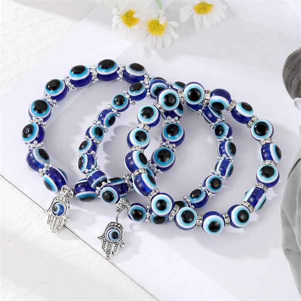 Classique bleu mauvais yeux palmier papillon pendentif Bracelet souhaitant élastique corde chaîne résine perles Bracelet pour femmes bijoux cadeau