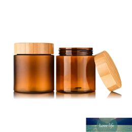 Bouteilles d'emballage de récipient de crème de beurre corporel classique 150ml 250ml Ambre PET Cosmétique 8Oz Pot en plastique avec couvercle à vis en bois de bambou