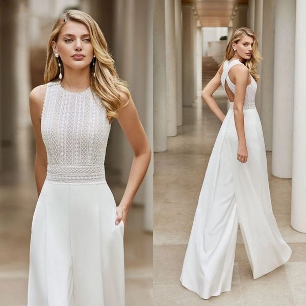 Combinaison de mariage en dentelle style Boho classique, robes de réception, haut de gamme, élégante, en dentelle au crochet, en mousseline de soie, robe de costume de plage, pantalon de mariée, 2021