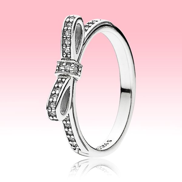 Classique Bow Ring Full Crystal Beautiful Party Jewelry pour Pandora Bagues en argent sterling 925 avec boîte d'origine pour femmes filles
