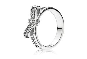 Anillo de lazo clásico para mujer, conjuntos de anillos de boda con diamantes CZ, caja original para anillo de plata de ley 925 con nudo de lazo, joyería para niña 9391734