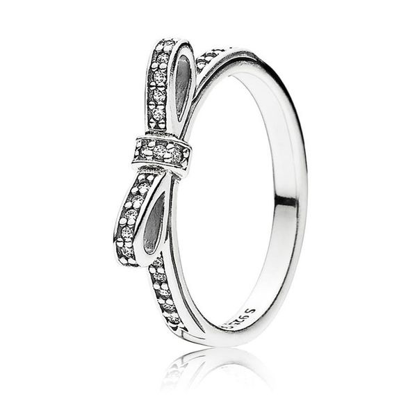 Bague à nœud classique pour femmes, bagues de mariage en diamant CZ, boîte d'origine pour Pandora, en argent Sterling 925, bague à nœud papillon, bijoux pour filles