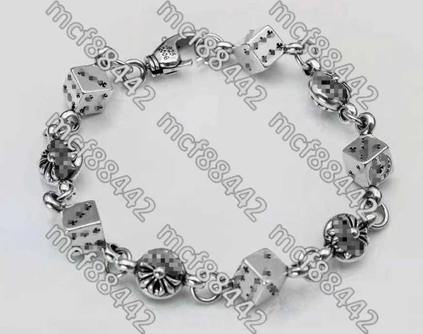 Bracelet classique pour hommes et femmes, rétro thaïlandais, croix en argent, dés Punk T6sx