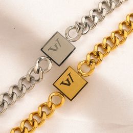 Klassieke Armbanden Link Chain Vrouwen Merk Letter Bangle 18K Vergulde Vierkante Geometrie Roestvrij Staal Liefhebbers Geschenken Polsband Manchet Kettingen Ontwerper Bruiloft Sieraden