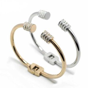 Klassiek Merk AAA Crystal Arrow Cuff Nail Bangle voor Vrouwen Mannen Rock Sieraden Ronde Lente Klinknagel Bangle Gold-Color Pulseras Q0717